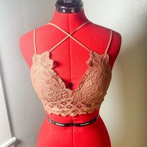 Wishlist Rust Brown Lace Crop Top Criss Cross Back Romantic Bralette Size M